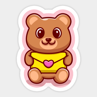 Cute Bear Holding Envelope Cartoon Sticker